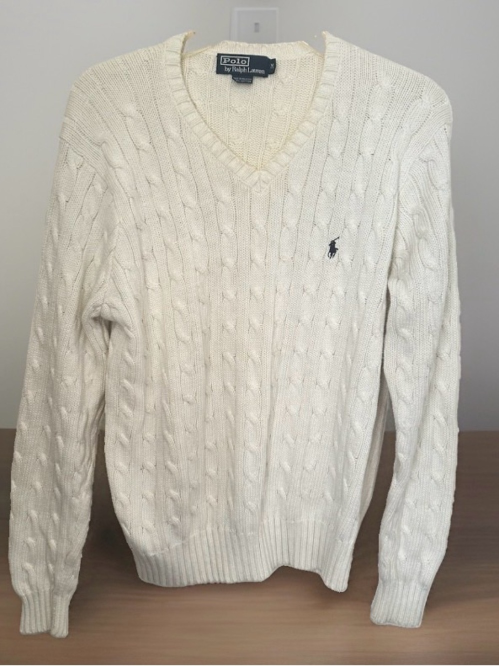 Polo Ralph Lauren White Cable Knit V-Neck Sweater~M